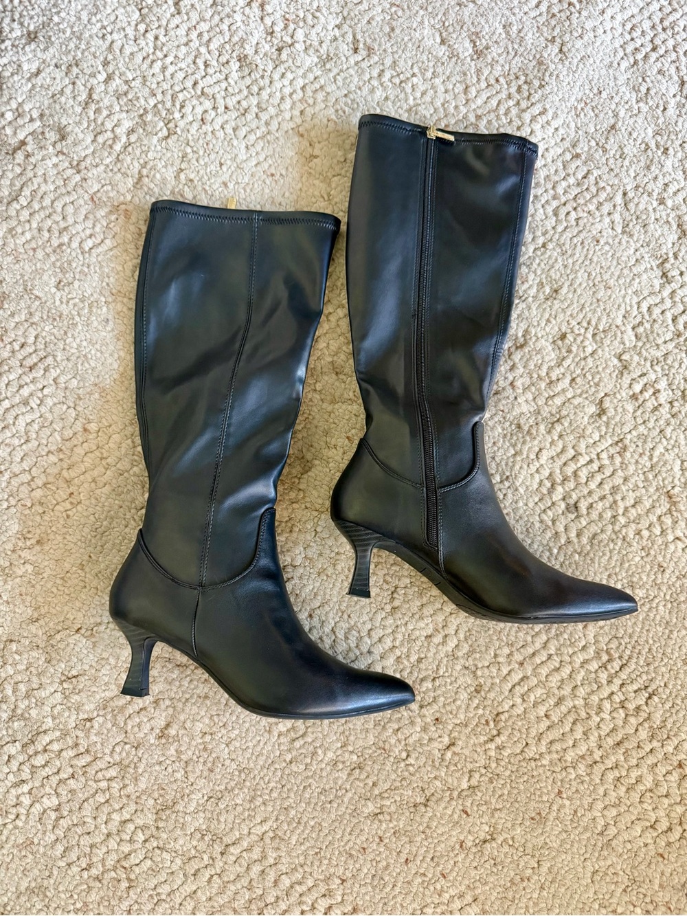 Jones New York Black Leather Knee-High Pointed-Toe Heeled Boots